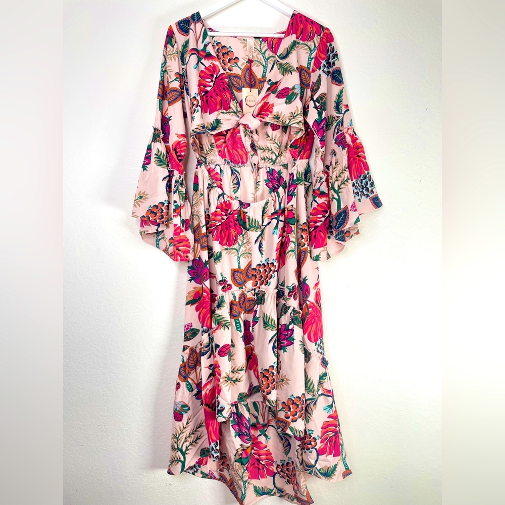 Raga Natura Bell Sleeve Cutout High-Low Midi Dress - Large
